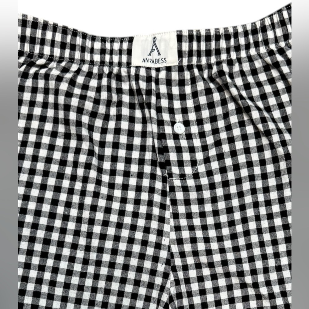 ANRABESS Women's Gingham Check Shorts Plaid Sleep & Lounge Black and White - Picture 6 of 16